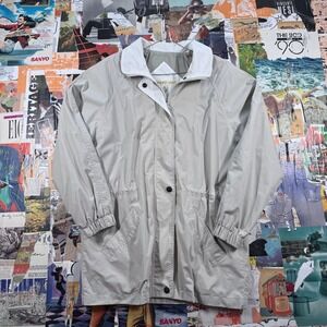 London‎ Fog Women's Beige Raincoat White Collar Lightweight Fall Jacket Size M